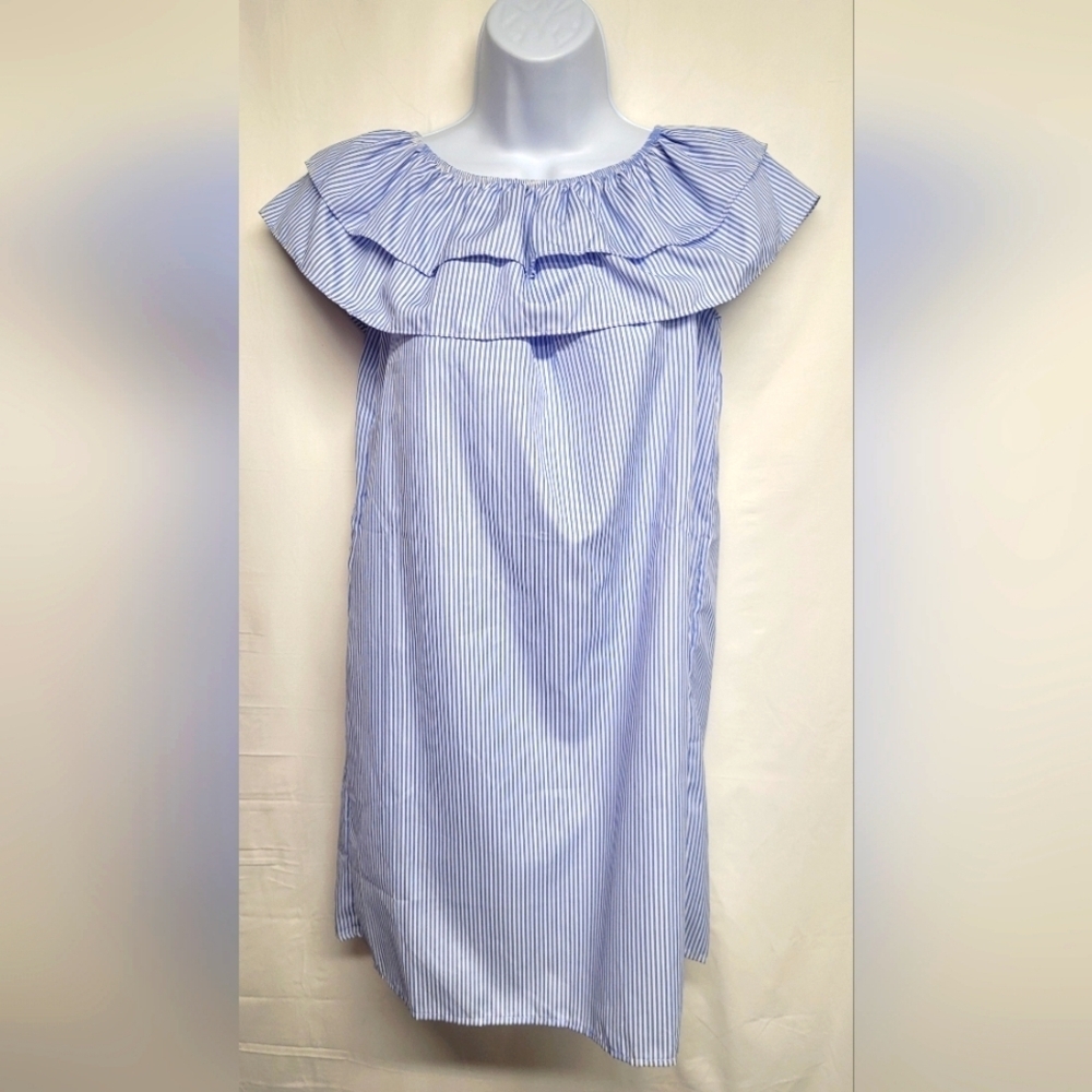 Zaful Forever Young Tunic Top Mini Dress Striped Tiered Ruffle Elastic Neck New